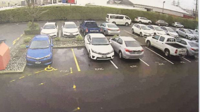 CCTV footage shows a white van driving through EQC's Christchurch staff car-park spraying paint stripper over cars. (Photo / supplied)