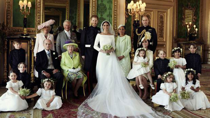 A family portrait featuring Prince Harry's family and Meghan's mother Doria Ragland. (Photo / AP)