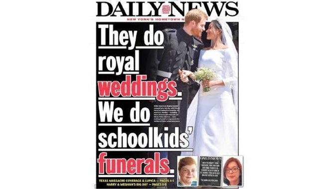 The controversial front page compares America and British news. (Photo / Twitter)