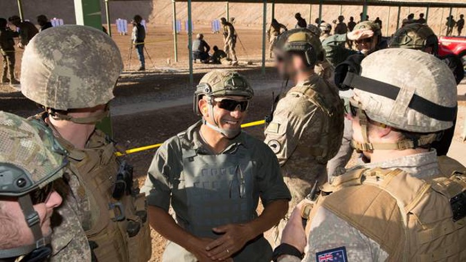 Defence Minister Ron Mark at the range in Taji, during a visit to NZ troops training local forces in Iraq. Photo NZDF