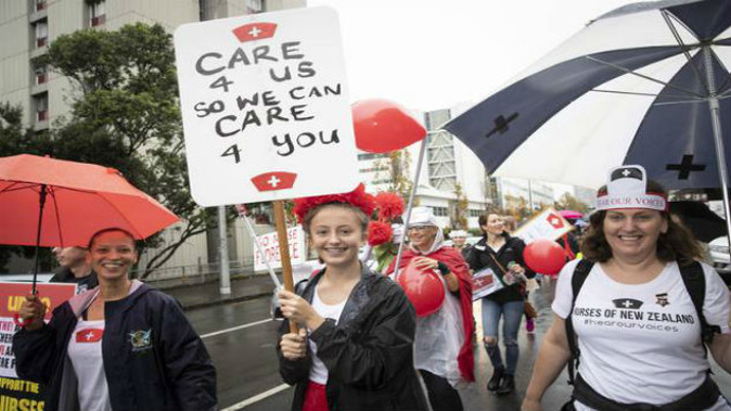 Nurses protested earlier this year over their demands for a pay rise. (Photo / NZ Herald)