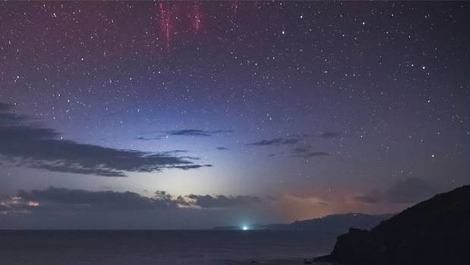 Larryn Rae captured this photo showing a red sprite (in the top centre of the frame) from Te Arai beach last night. facebook.com/shadowandshadenz