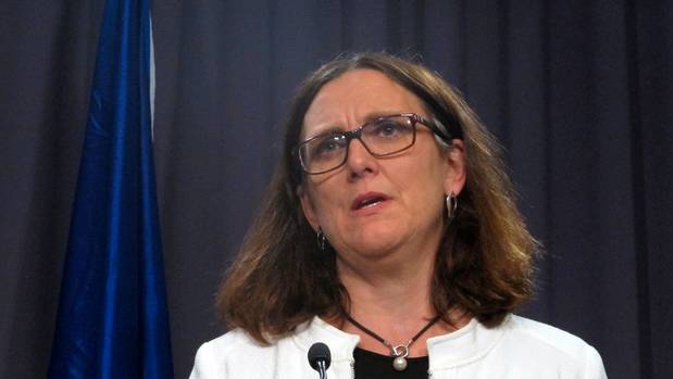 European Trade Commissioner Cecilia Malmstrom speaks during a joint press conference with Australian Prime Minister Malcolm Turnbull in Canberra this week. Photo / AP