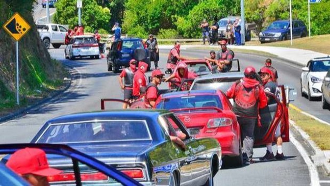 More than 100 vehicles carrying Mongrel Mob members were in a motorcade travelling from Kawerau to Whakatane. Photo / Whakatane Beacon