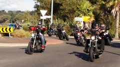 Hells Angels arriving in Whanganui for a funeral in March. They are one of 27 gangs named by the Gang Intelligence Centre in its crime figures. Photo / Stuart Munro
