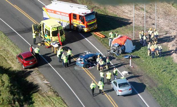 Five people are dead and three have critical injuries after a horror crash near Waverley in South Taranaki. (Video: Stuart Munro)