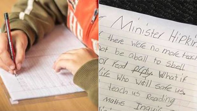 The eight year old boy has pleaded with Chris Hipkins to help teachers. (Photo / Facebook)