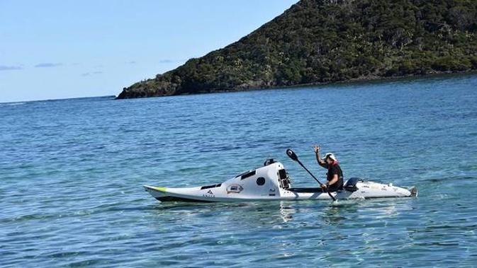 Transtasman kayaker Scott Donaldson departing from Lord Howe Island on May 18. Photo/NZ Herald