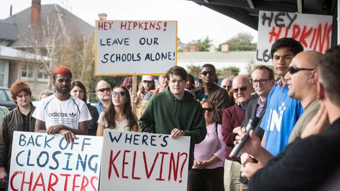 Save Charter Schools rally outside Jacinda Ardern's Mt Albert electorate office in April. (Photo / NZ Herald)