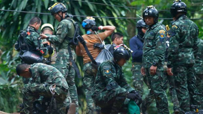 Thai rescuers prepare to enter the cave where the boys have been trapped since June 23 in Mae Sai. (Photo / AP)