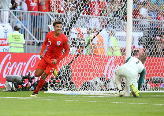 Dele Alli after scoring against Sweden. (Photo / Getty)