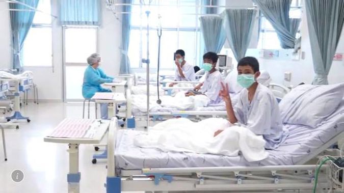 Image released by the Thailand Government Spokesman Bureau shows three of the 12 boysrecovering in their hospital beds after being rescued. Photo / AP
