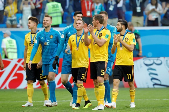 Belgium players celebrate after defeating England in the third-fourth playoff match at the 2018 FIFA World Cup. (Photo / Getty)