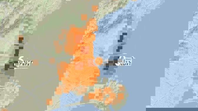 As at this morning, nearly 8000 people reported feeling (denoted in colours) last night's 9.10pm quake, which struck about 10km east of Christchurch at a depth of 12km. Image / GeoNet