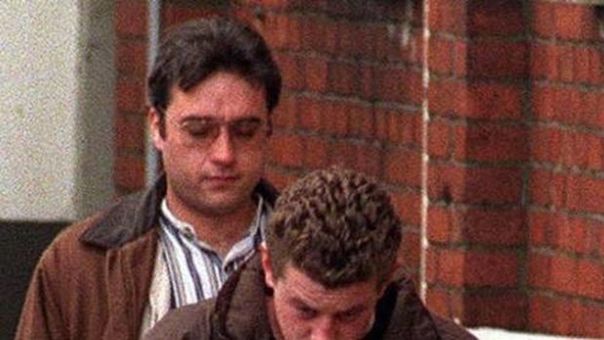 Gareth Lawrence Smither (front) leaves court in 1997. Photo / File
