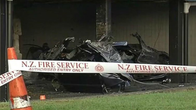 The car crashed earlier this morning. (Photo / Newshub)