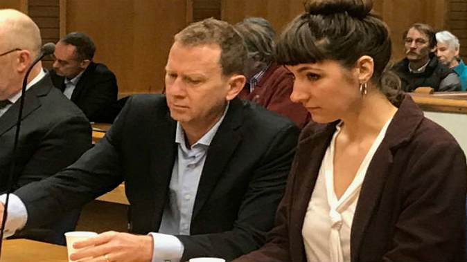 Russel Norman and Sara Howell await decision in court for Greenpeace protest. (Photo: Doug Laing)