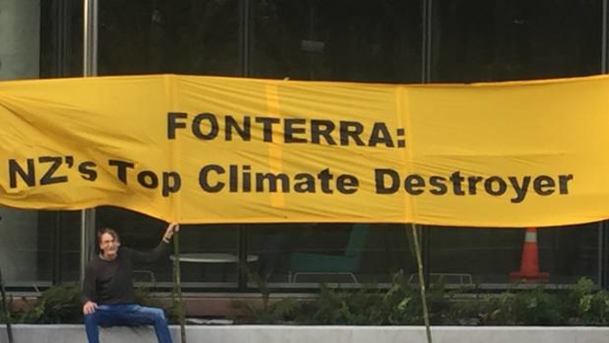 Auckland's Coal Action Group stages a protest outside Fonterra. Photo / NZ Herald