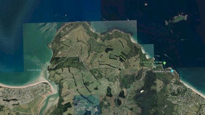The kayaker was on found a rocky shore near Cathedral Cove. (Image / Google Maps)