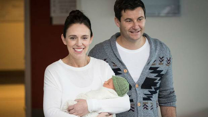Prime Minister Jacinda Ardern and partner Clarke Gayford with their baby girl named Neve Te Aroha Ardern Gayford. Photo \ Greg Bowker