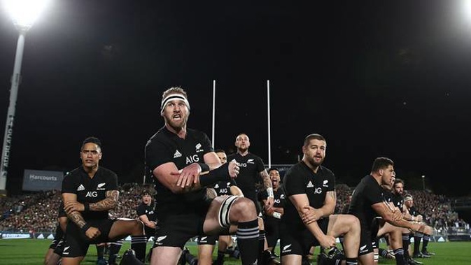 Kieran Read leads the All Blacks haka ahead of a Rugby Championship clash. Photosport