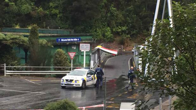 Police at the McLaren Falls Bridge near Tauranga where a body was found in the water last month. (Photo / Jared Savage)