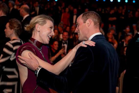 Prince William, who is president of Bafta, speaks with Cate Blanchett. Photo / Getty Images