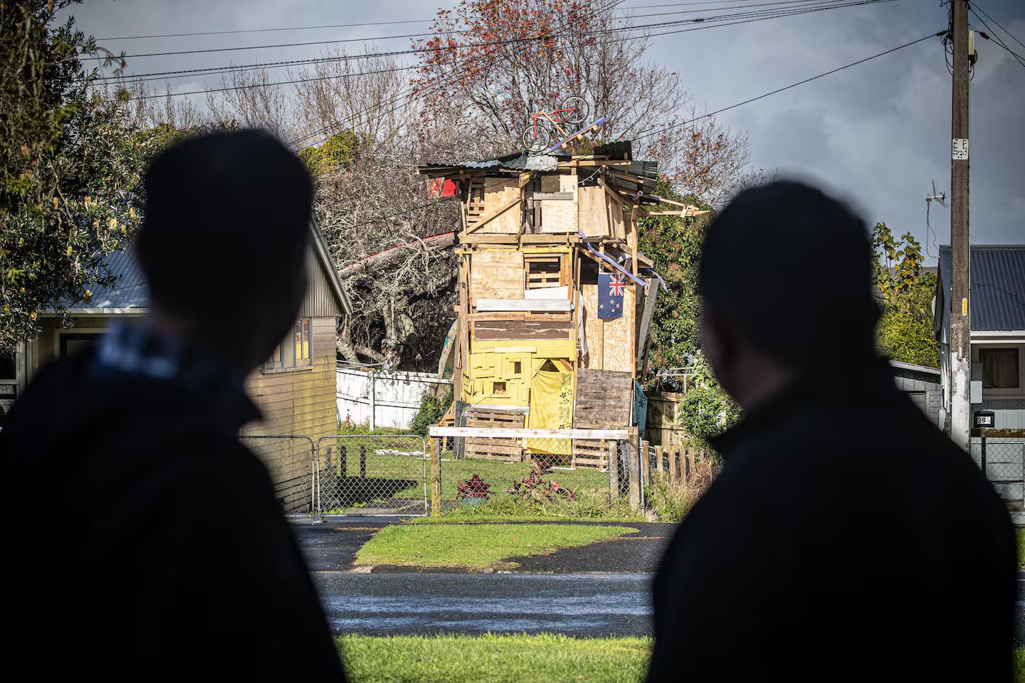 The ‘Tower of Ōtara’ before it was pulled down by contractors. Photo / Jason Dorday