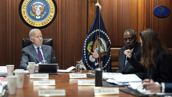 In this image provided by The White House, President Joe Biden receives the Presidential Daily Briefing, Monday, Jan. 29, 2024. Photo / The White House via AP