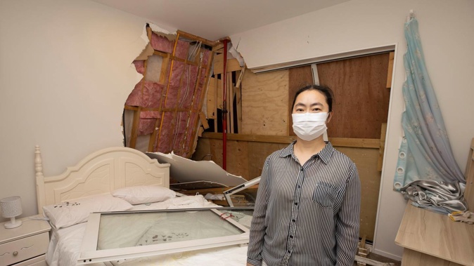 An unlicensed teen driver crashed into this ground floor bedroom last October, causing structural damage to the house. Photo / Brett Phibbs