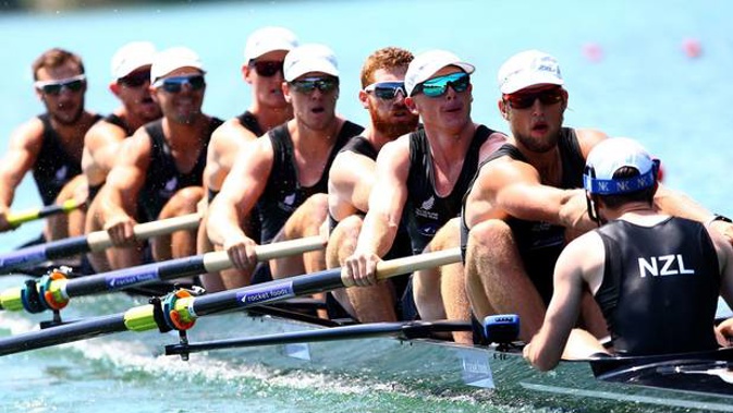 he New Zealand men's eight competing at the World Rowing Cup in Lucerne. Photosport