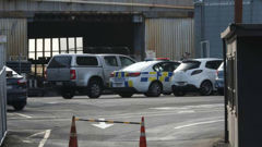 Police at scene of work place accident at CSP Coating Systems in Auckland this morning. (Photo / Brett Phibbs)