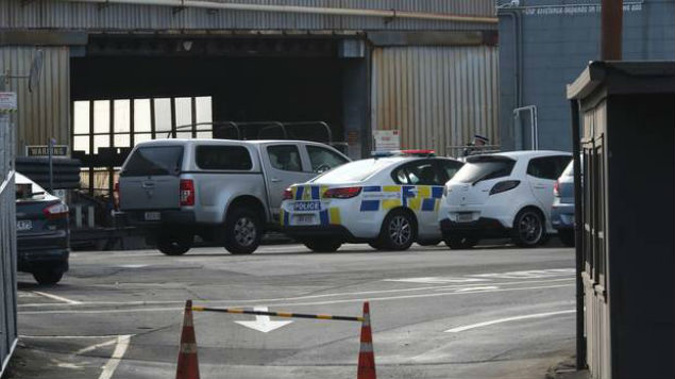 Police at scene of work place accident at CSP Coating Systems in Auckland this morning. (Photo / Brett Phibbs)