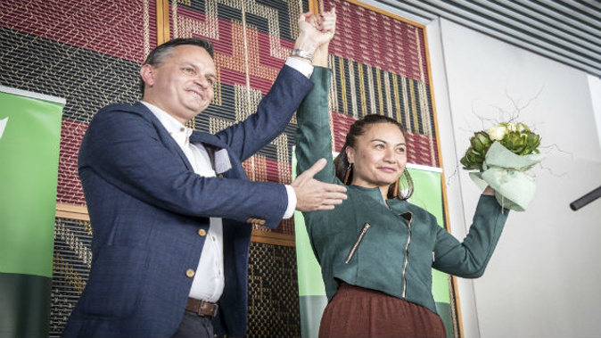 Marama Davidson and James Shaw. Photo \ NZ Herald