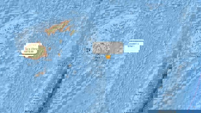 A magnitude 8.0 earthquake has hit in the Pacific Ocean close to the island nations of Tonga and Fiji. Photo / USGS