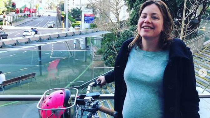 Julie Anne Genter cycled into hospital yesterday to be induced. Photo / Instagram