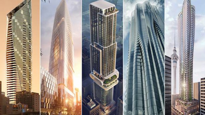 The five design competing to be Auckland's next skyscraper. (Photos / Supplied)