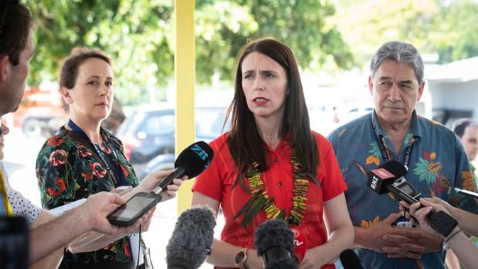 Prime Minister Jacinda Ardern and Minister of Foreign Affairs Winston Peters speak to the media during the recent Pacific Islands Forum in Nauru. Photo / Jason Oxenham