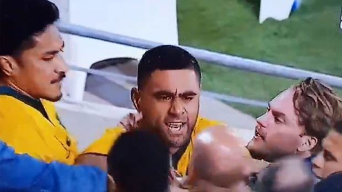 Fans and Wallabies players were involved in an ugly altercation after last night's match against Argentina. (Photo / Fox Sport)