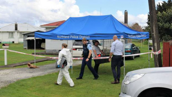 Police at the scene of a homicide investigation in Moerewa, in the Far North. Photo / Peter de Graaf Police at the scene of a homicide investigation in Moerewa, in the Far North. (Photo / Peter de Graaf)