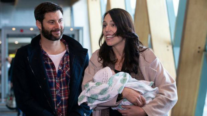 Clarke Gayford and Prime Minister Jacinda Ardern, with their baby daughter Neve in August. (Photo / Mark Mitchell)