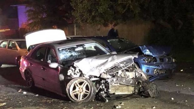 The aftermath of a crash on Topliss Drive, Northcross, last night. (Photo / Dayna O'Brien)