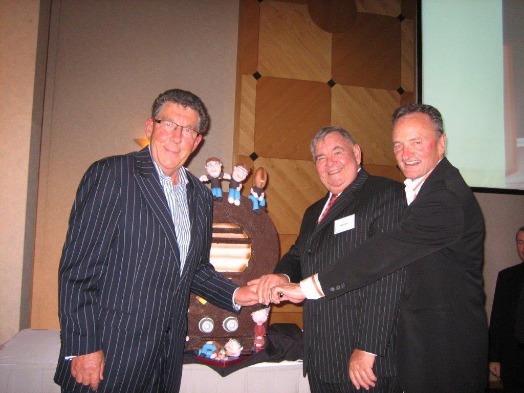 Merv is seen here with his successor, Paul Holmes, and former Newstalk ZB manager Bill Francis at 1ZB's 80th anniversary. 