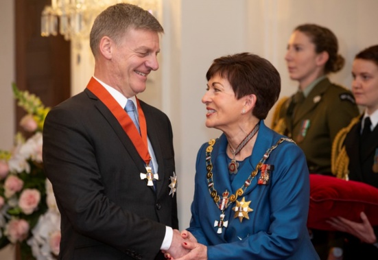 Former prime minister Sir Bill English receives his knighthood from Governor-General Dame Patsy Reddy today. Photo / Mark Mitchell