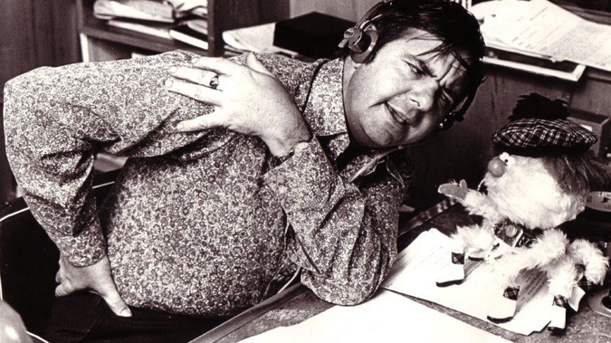 Merv Smith, seen here with sidekick McHairy, signed off in January 1987. (Photo / Newstalk ZB)