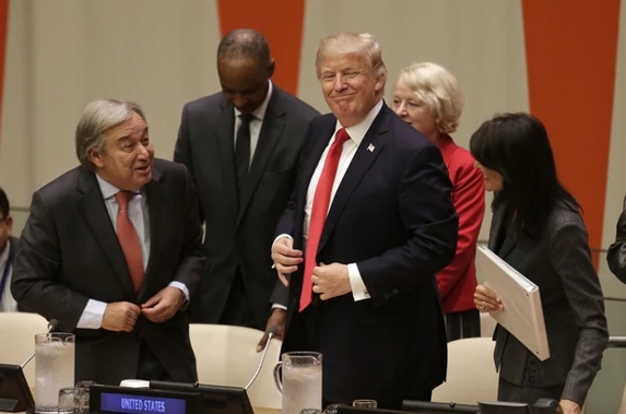 Donald Trump was laughed at by world leaders at the United Nations today. (Photo / AP)