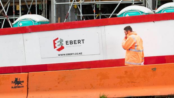 Workmen onsite of Ebert Construction's Union Green apartment building site on in August. (Photo / NZ Herald)