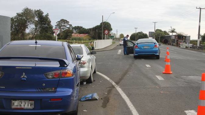 The end of the line for a stolen car. The parked cars that were damaged are to the left. (Photo / Peter Jackson)
