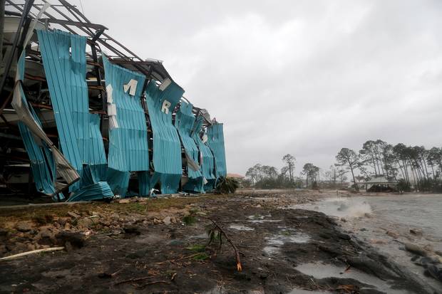 A marina warehouse is damaged at the Port St. Joe Marina, Florida. Photo / AP