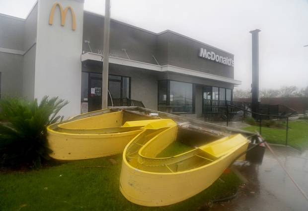 A McDonald's restaurant damaged after Hurricane Michael went through the area in Panama City, Florida. Photo / AP